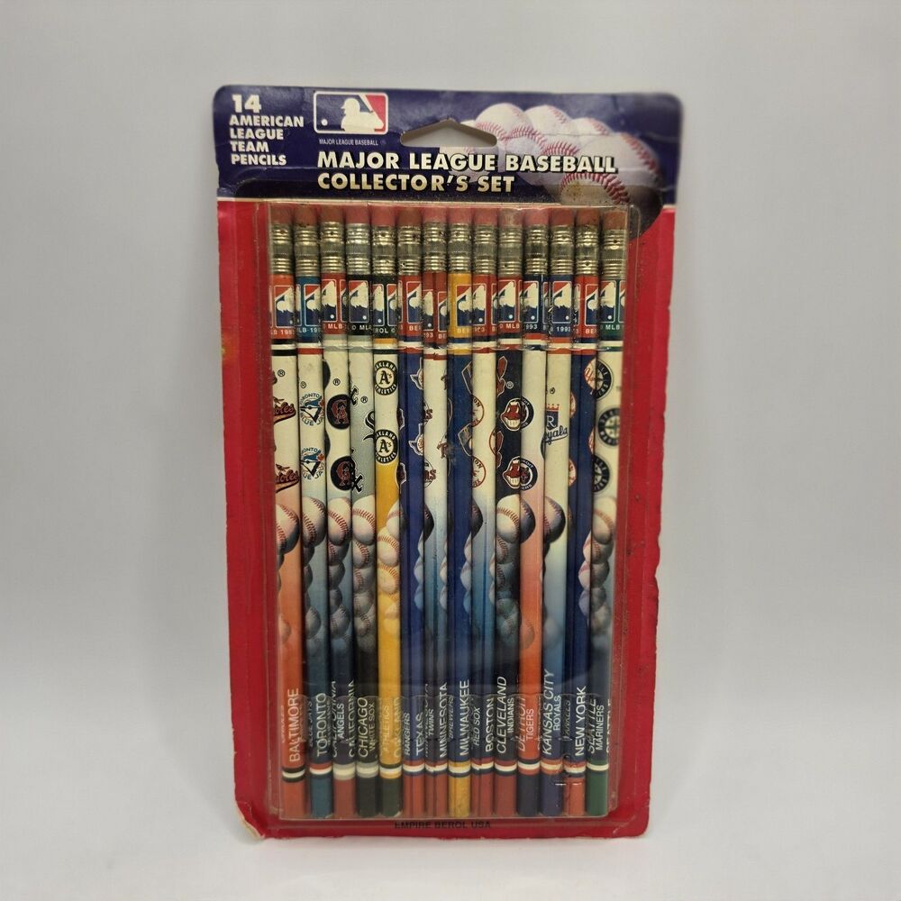 Vintage 1993 MLB Collectors Pencil Set of 14 American League Baseball Teams NEW